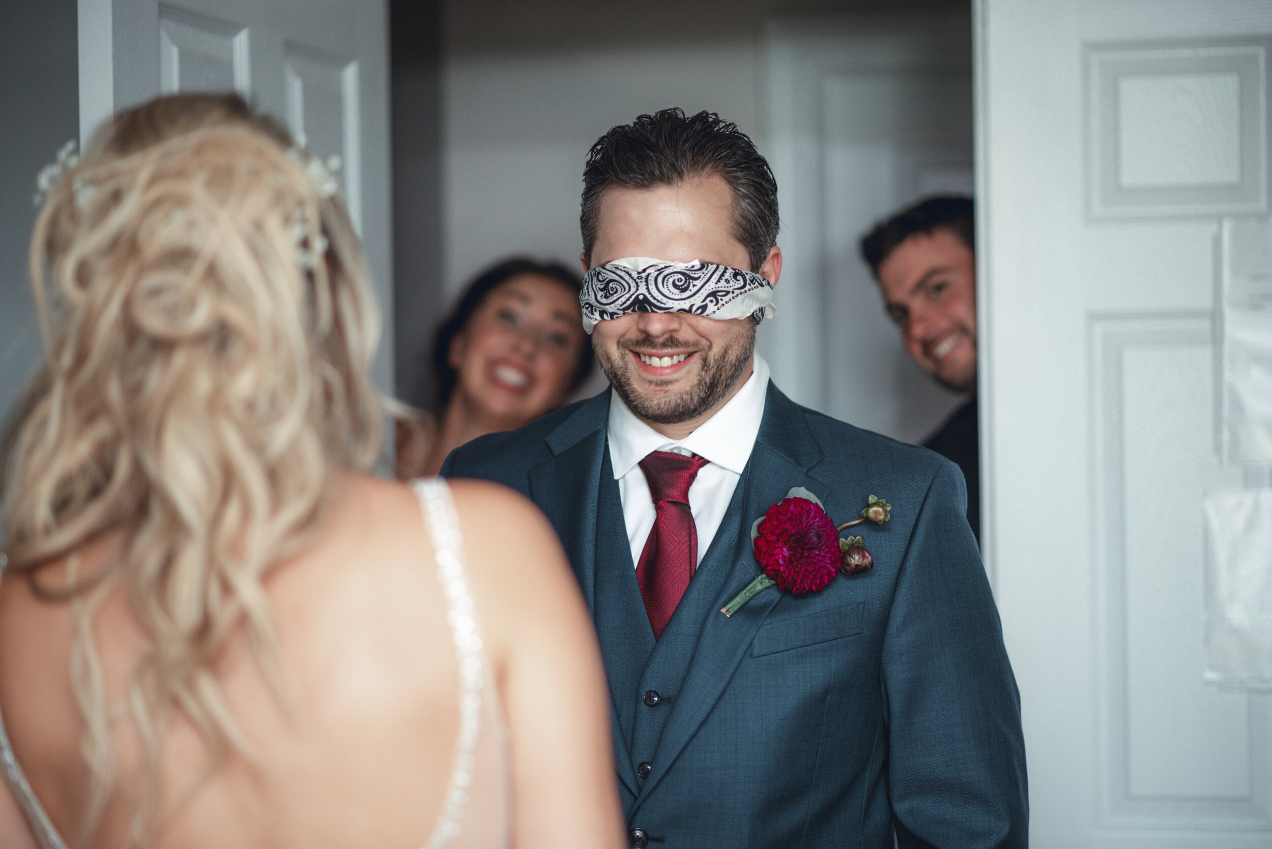 Blindfolded Groom sees Bride before wedding - eTangPhotography.com