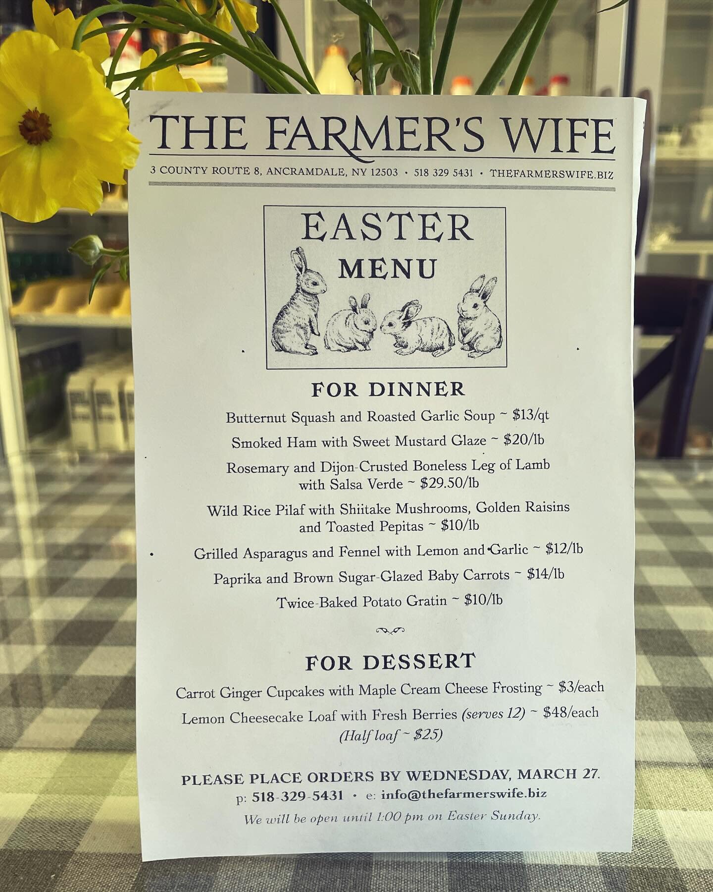 Our Easter Dinner menu is LIVE. 
1. Call to place your orders by Wednesday, March 7th for pick-up between 9am and 1pm on Easter Sunday.

2. Swipe to see this weekend&rsquo;s specials

3. Stop in, say hi, and check the case for your favorite prepared 
