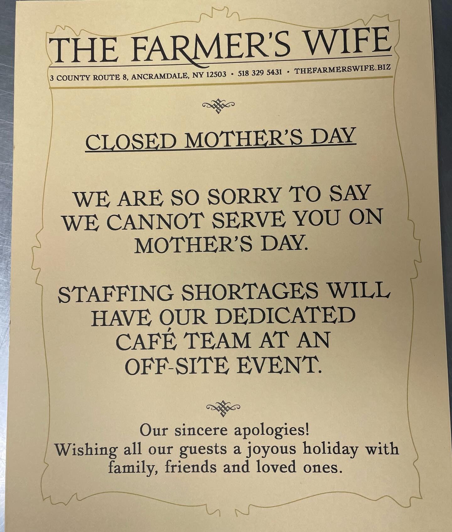 ***UPDATE***
Our cafe and storefront will be closed TOMORROW, Mother&rsquo;s Day.
Unfortunately we have to borrow our cafe staff to fulfill last minute shortages at an off-site event! We are so sorry to miss you on this special day.

We are OPEN TODA