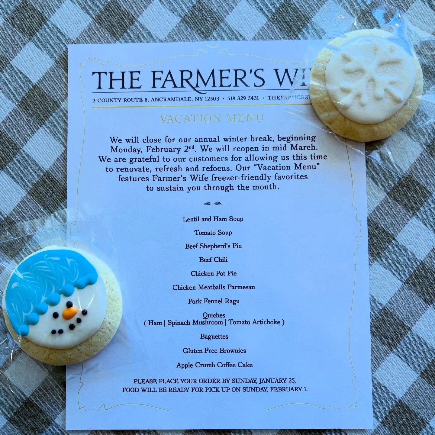 Our annual winter closure is coming!
Be prepared for the long winter with your Farmer&rsquo;s Wife favorites.

Call, email, or stop in to place your orders.

💜❄️