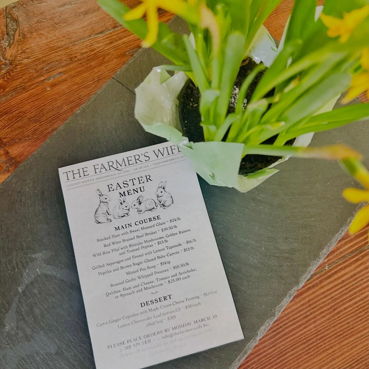 Spring is here! And Easter is around the corner. Check out our menu for pick-up.