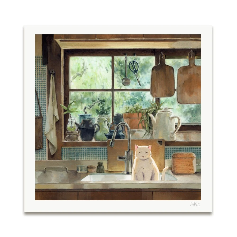 Cat in Sink | Fine Art Print [30x30 cm]