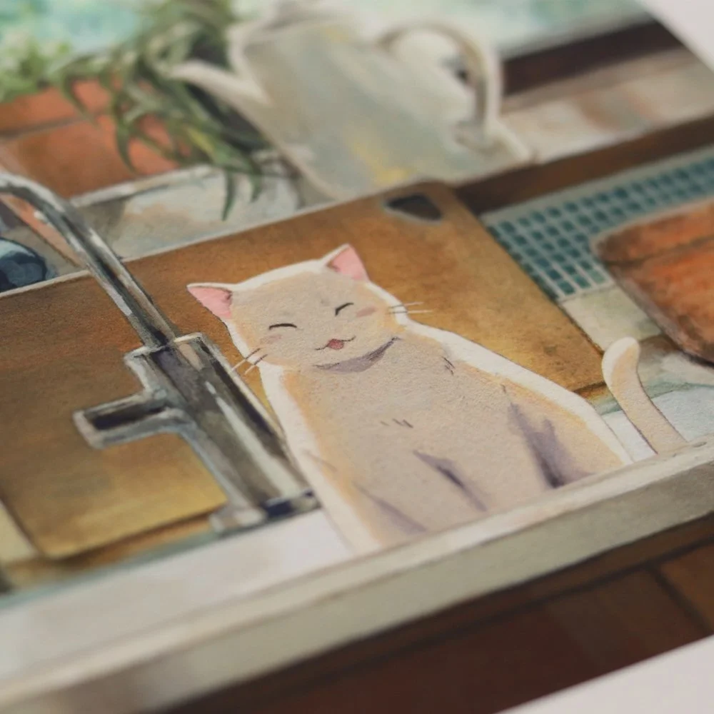 Cat in Sink Premium Fine Art Print Detail by Djamila Knopf.jpg