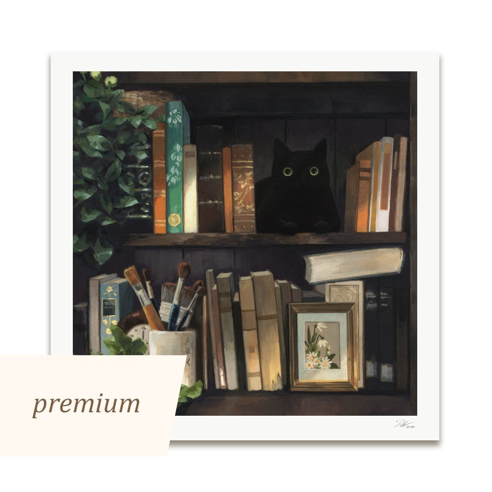 Cat in Bookshelf | Premium Print [30x30 cm]