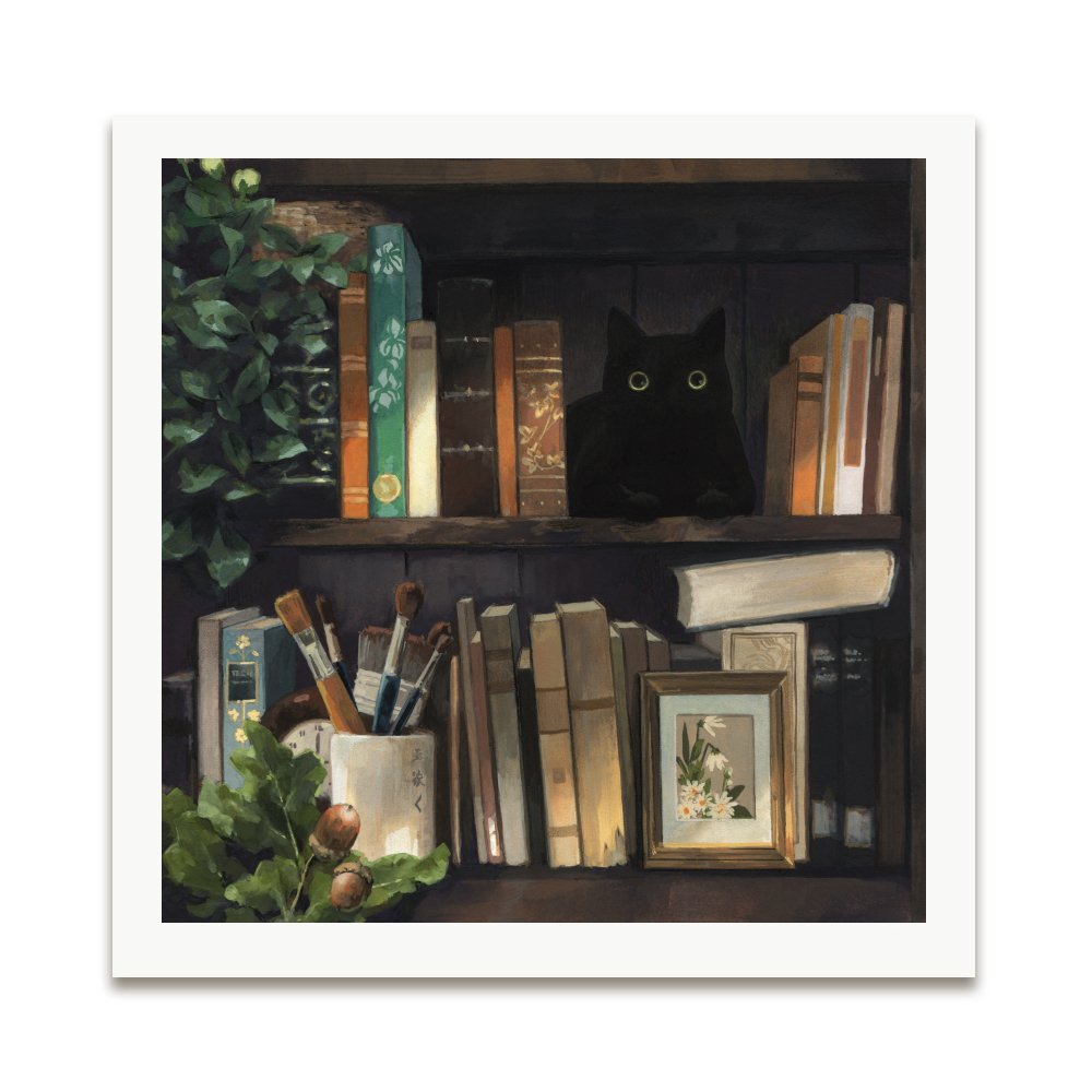 Cat in Bookshelf Fine Art Print by Djamila Knopf.jpg