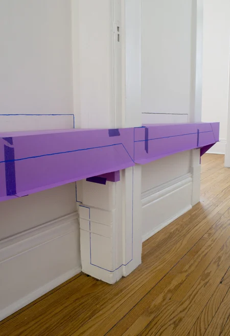 Temporary Structure 3 , 2015, site-specific installation (paper, masking tape, and gouache) Evans Contemporary, Peterborough, Ontario