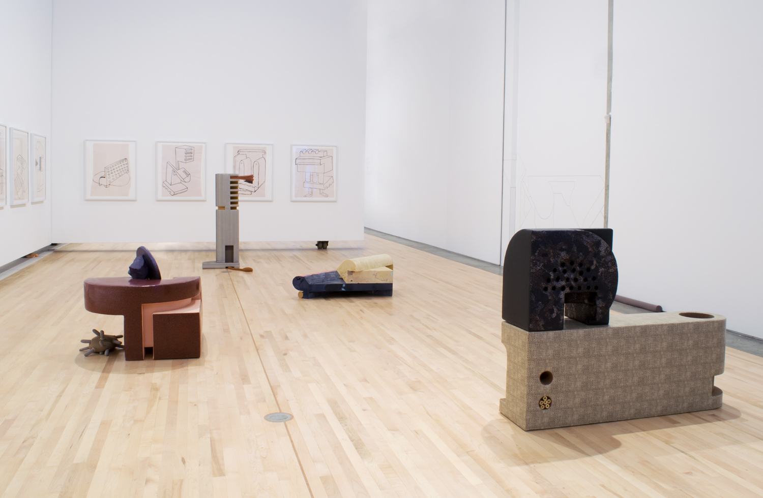   Components , 2011–2012, fabric, and  Hypothetical Forms , 2013, ink on paper   Ideas and Things , 2015, Kamloops Art Gallery, British Columbia 