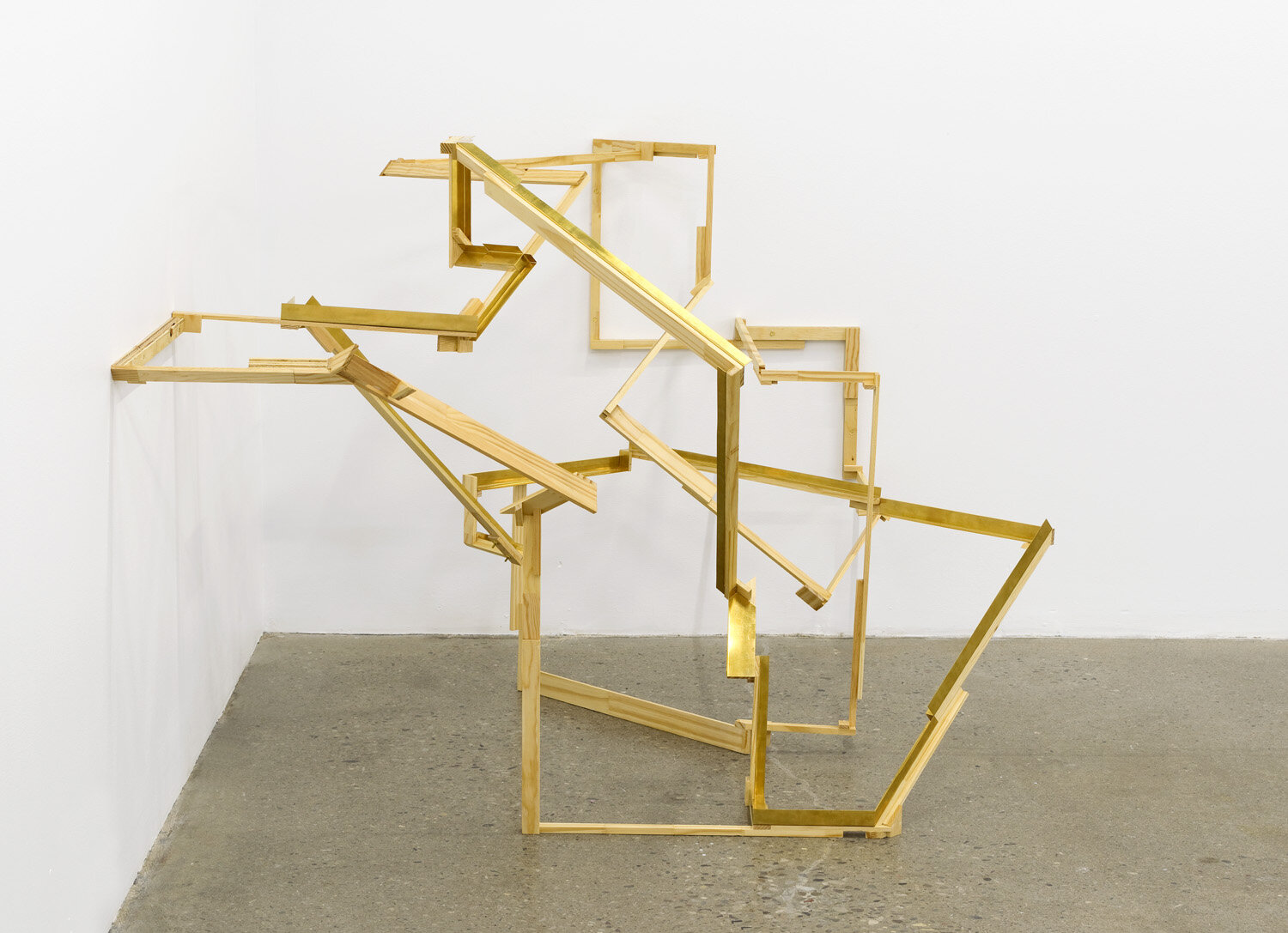   Knot 2 , 2021, pine trim, spruce plywood, brass, and brass hardware, 41 x 62 x 54 in 