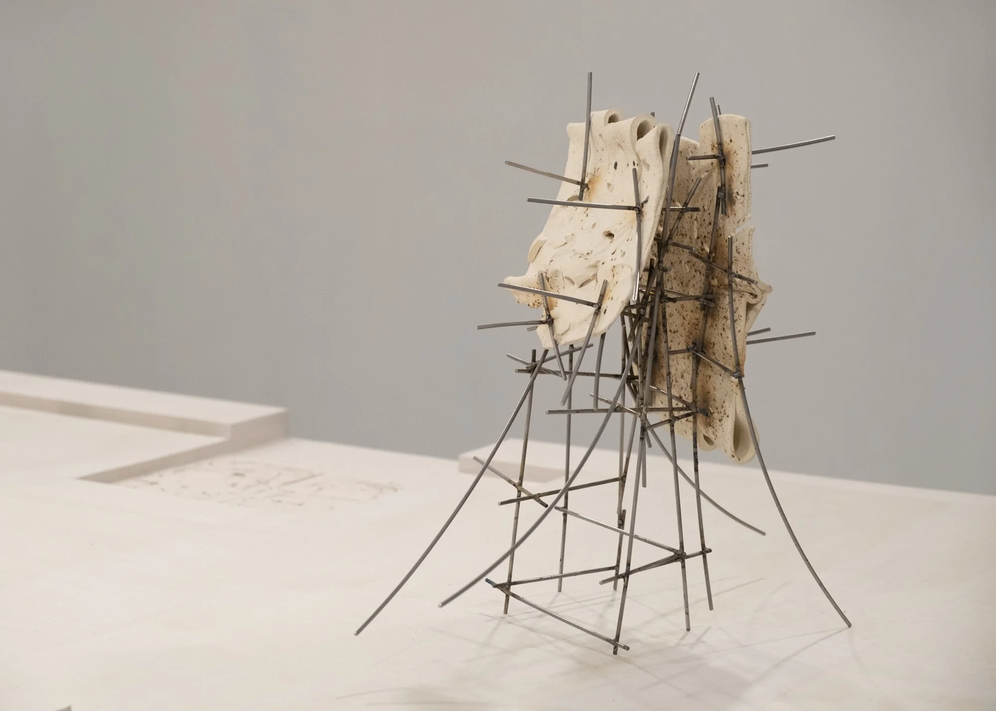   Dancers 6 , 2025, ceramic with glaze details and welded steel, 17h x 18 x 10in   Courtyard , 2026, Site-Service, Nine, New York 