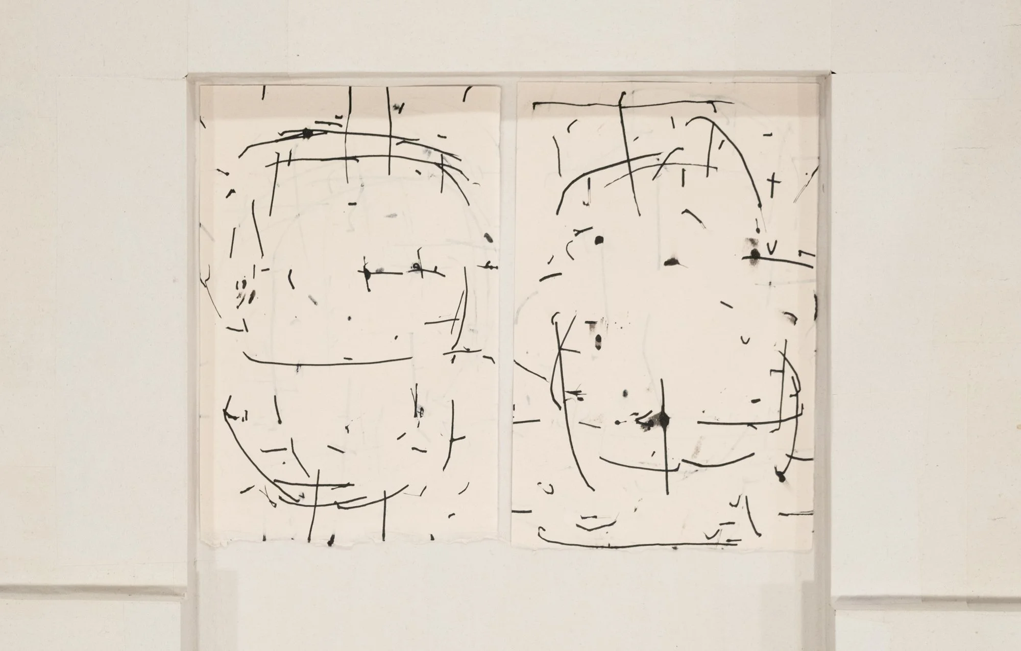   Fields 3 , 2026, ink on paper, 9h x 12in   Courtyard , 2026, Site-Service, Nine, New York 