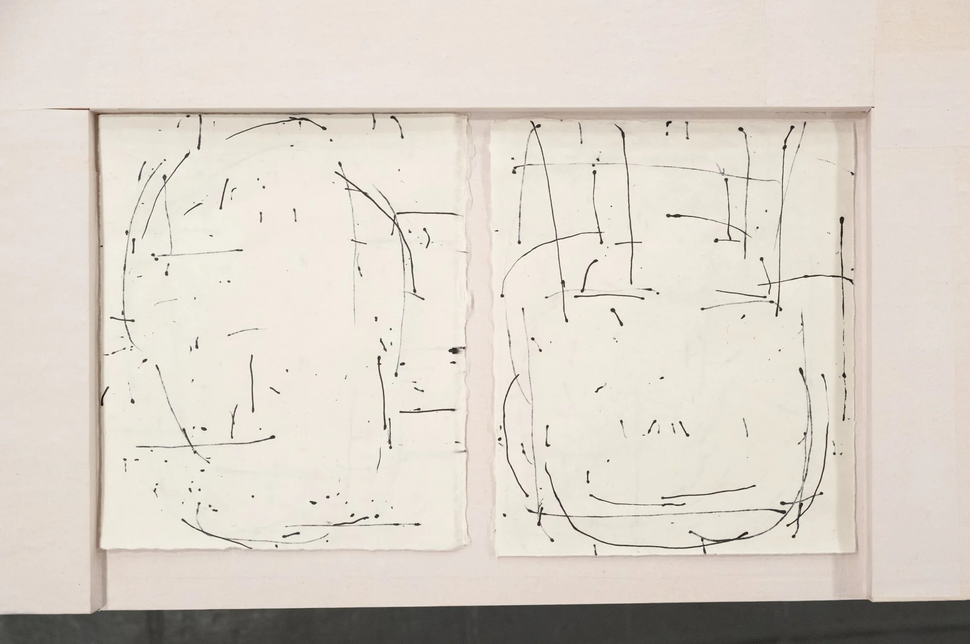   Fields 2 , 2026, ink on paper, 11h x 18in   Courtyard , 2026, Site-Service, Nine, New York 