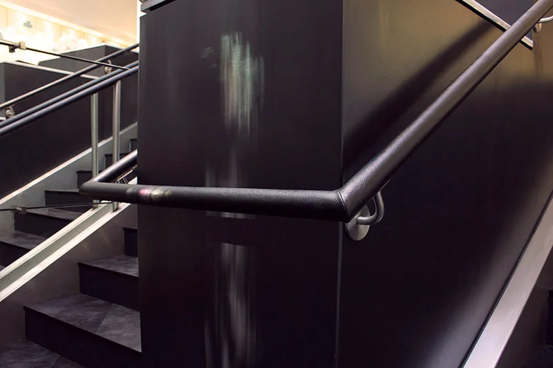  Additional leatherwork includes front entrance stairwell and interior elevator paneling. &nbsp; 