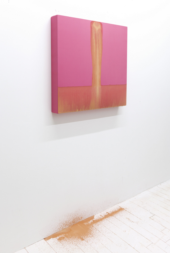  Flesh on Pink: A Bleeding Picture, 2015, performance of paint on linen, 30" x 30". 