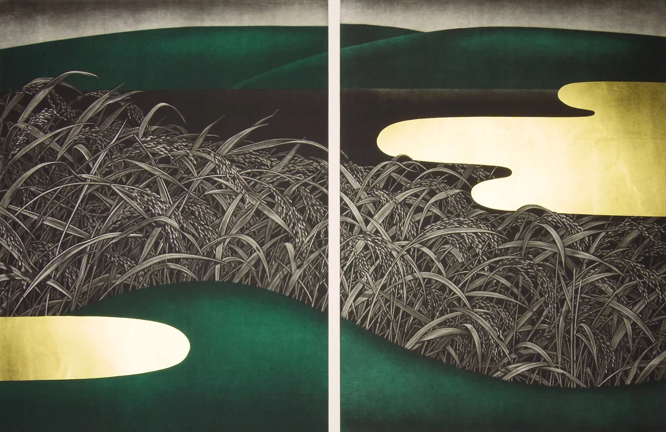 Katsunori Hamanishi Silence Work No.5, 2003 Mezzotint with gold leaf Diptych Edition of 50