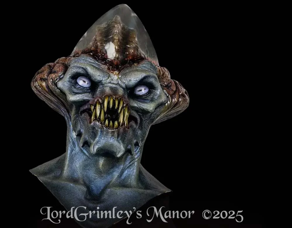 Ghoulish Productions - Saturnian Alien - Poly Skull Latex Mask - Halloween Alien Mask - Lord Grimley's Manor
