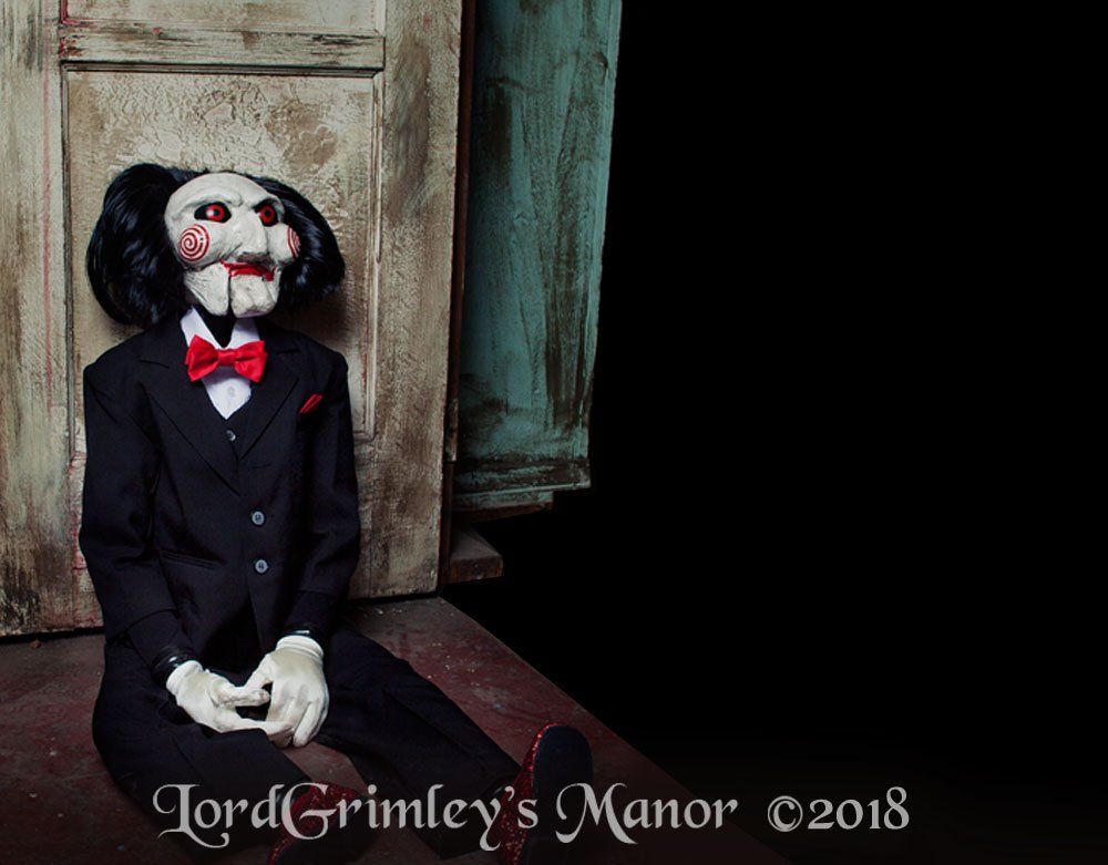 Trick or Treat Studios - Officially Licensed SAW Billy The Puppet Prop - Halloween Poseable Prop - Lord Grimley's Manor