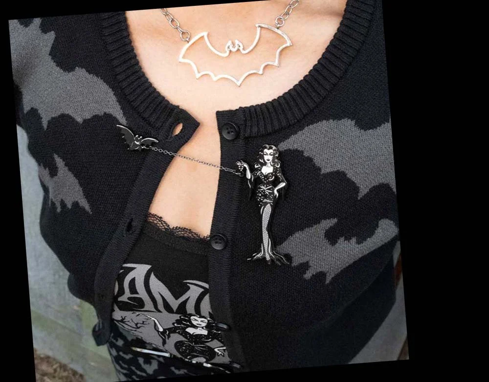 Kreepsville 666 - Vampira With A Flying Bat - Enamel Pin - Lord Grimley's Manor