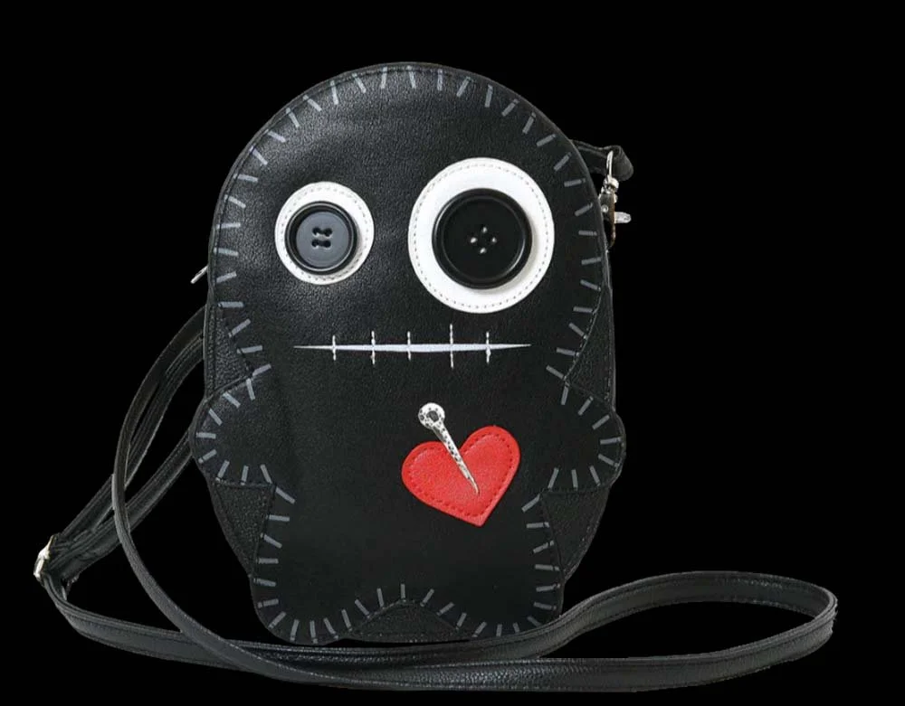 Stitched Voodoo Doll - Black Variant - Crossbody Vinyl Shoulder Bag