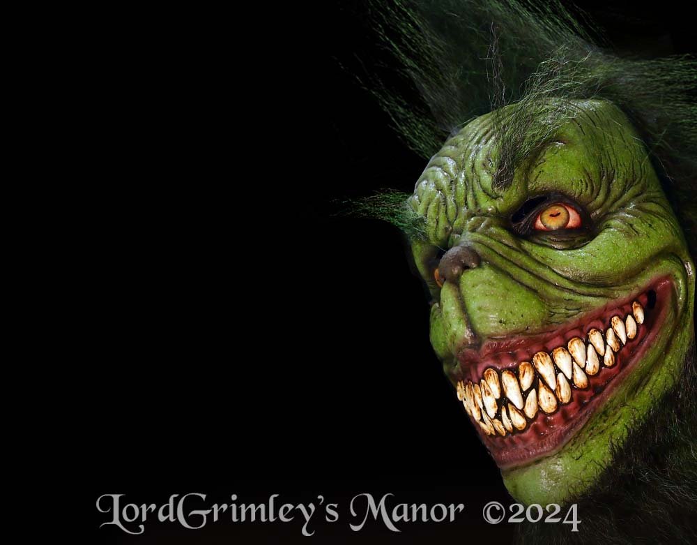 Ghoulish Productions - Grumpy Green Monster Mask - Halloween Latex Mask - Lord Grimley's Manor