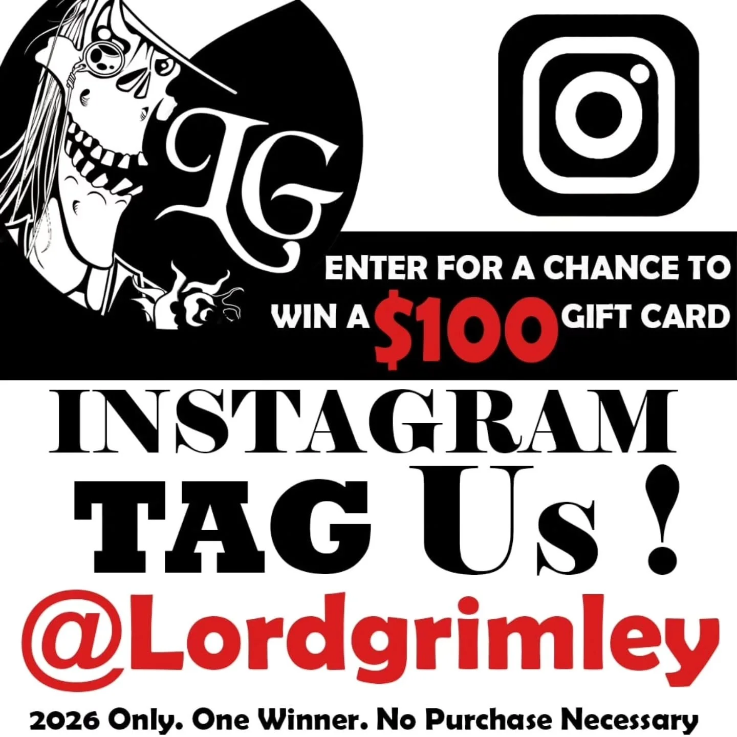 TAG us @lordgrimley on any of your spooky posts. For the rest of this season. Ending on Sunday October 18th, 2026, near the stroke of midnight EST ! (No credit card information will be requested, no signups are required)

Lord Grimley will draw (1) w