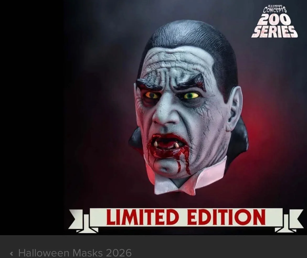 Dracula will be visiting soon. Reserve your copy now at Lordgrimley.com Our Sale has arrived 😈Use code OCTOBER26(All caps) at checkout for 15% off orders over $30 #dracula #draculamask #horror #halloween @trick_or_treat_studios