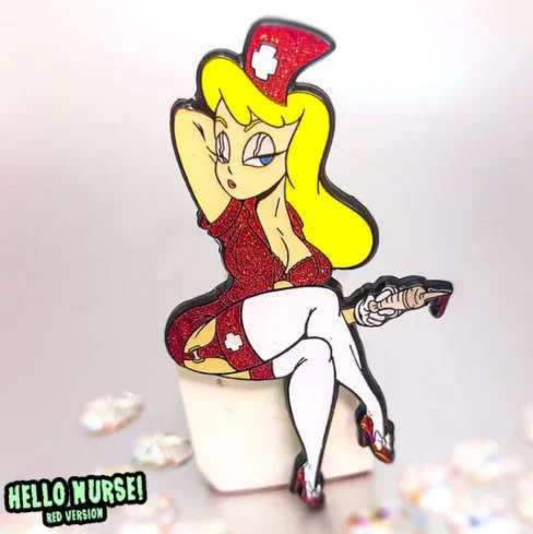 Hello Nurse - Red Glitter - Enamel Pin