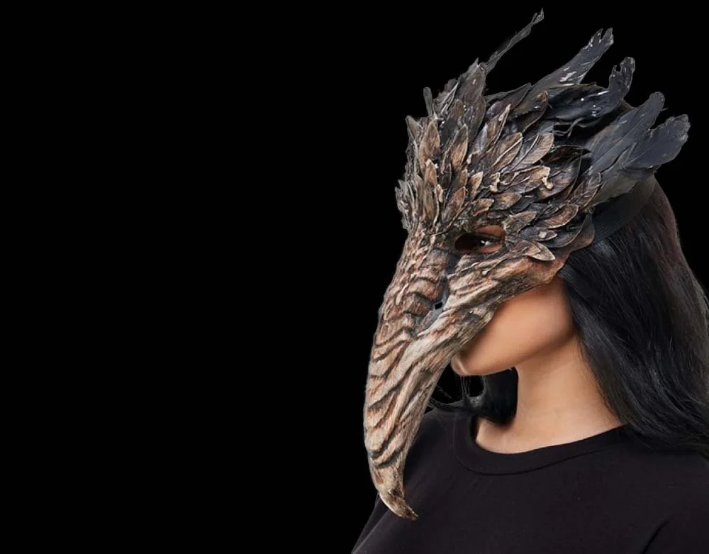 KBW Global - Feathered Plague Doctor Raven Mask M39608BR - Halloween Half Mask - Costume Party Headdress - Lord Grimley's Manor
