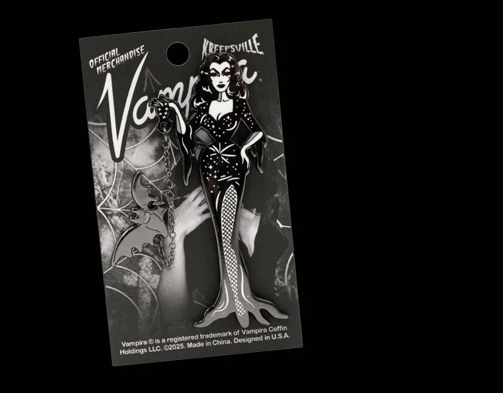 Kreepsville 666 - Vampira With A Flying Bat - Enamel Pin - Lord Grimley's Manor