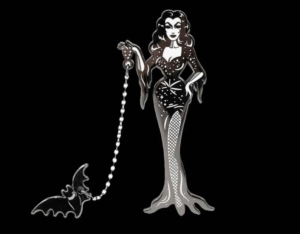 Kreepsville 666 - Vampira With A Flying Bat - Enamel Pin - Lord Grimley's Manor