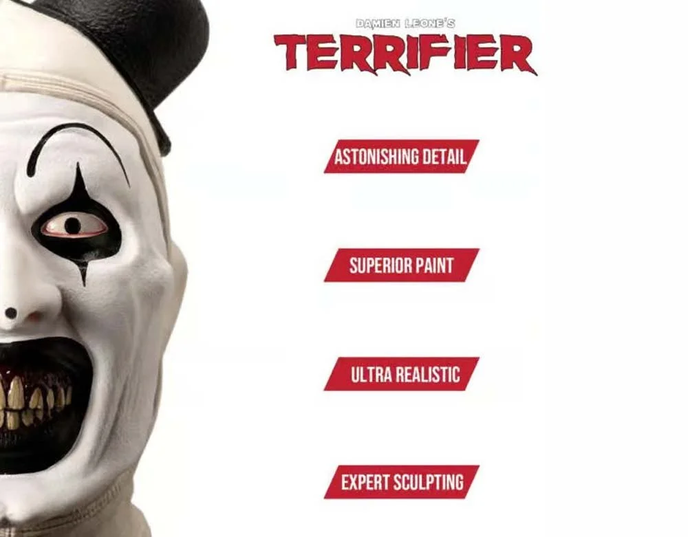 Tinsley Studio - Terrifier 3 - Killer Art the Clown Clean Variant - Halloween Latex Mask - Lord Grimley's Manor