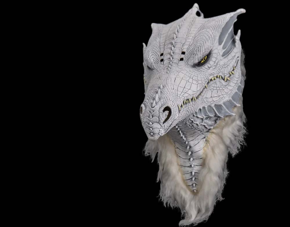 Trick or Treat Studios - Officially Licensed Illusive Concepts 200 Series White Albino Dragon - Retro Halloween Latex Mask - Lord Grimley's Manor
