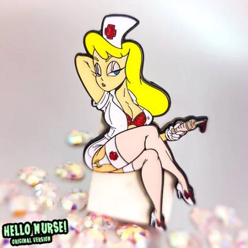 Hello Nurse - White with Red Glitter - Enamel Pin