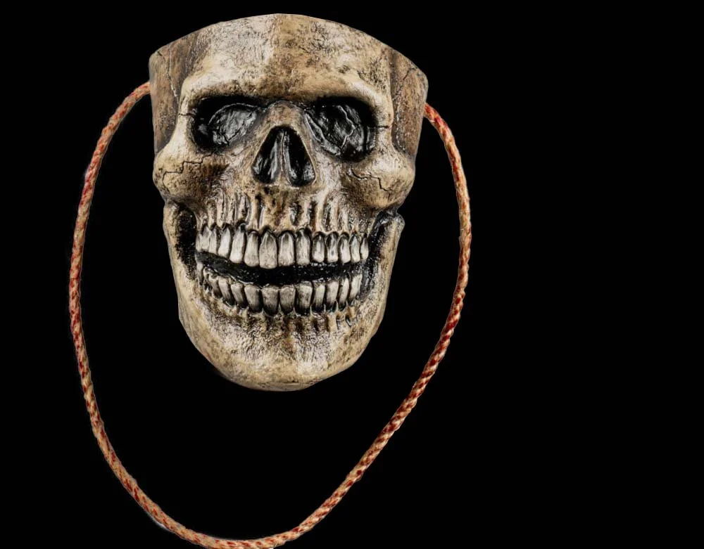Ghoulish Productions - Headless Sulking Skeleton - Tan Skin Bag - Candy Pail - Halloween Prop - Lord Grimley's Manor