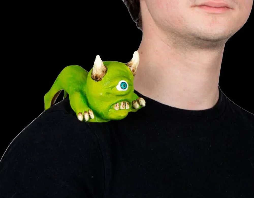 Ghoulish Productions - Lil Horns Wild Green Monster Shoulder Buddy - Halloween Shoulder Latex Prop - Lord Grimley's Manor