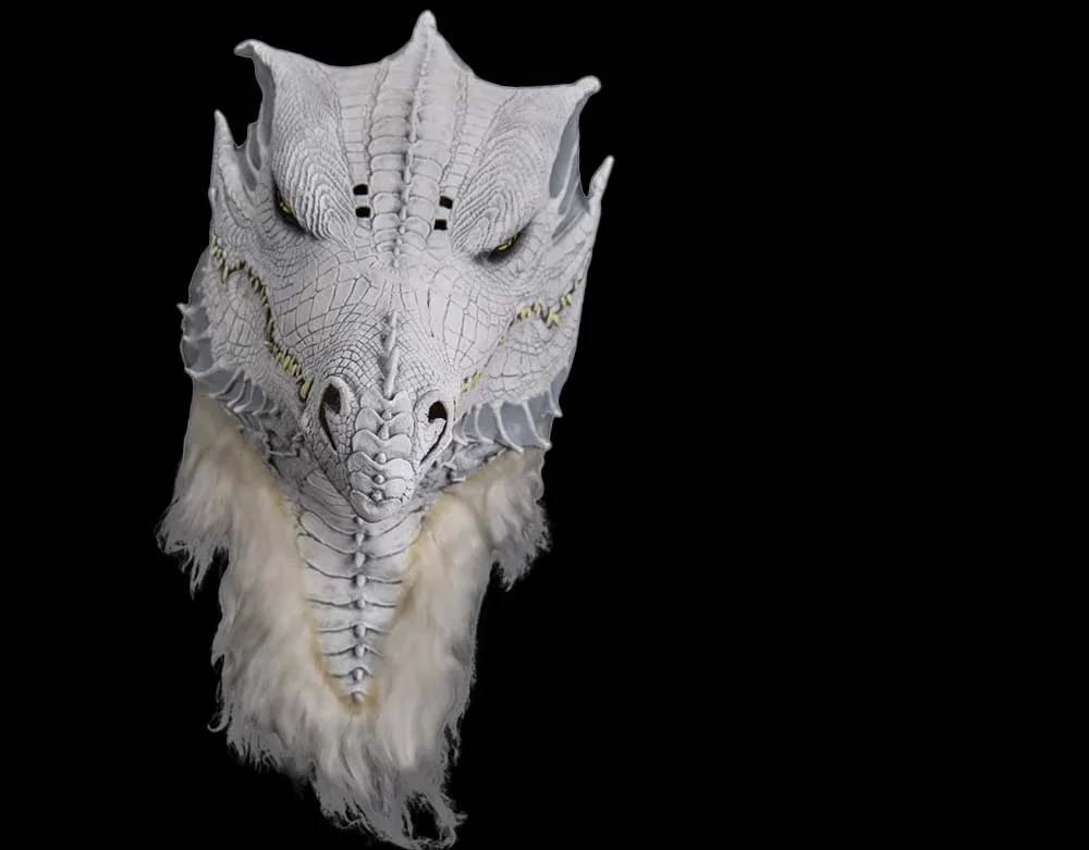 Trick or Treat Studios - Officially Licensed Illusive Concepts 200 Series White Albino Dragon - Retro Halloween Latex Mask - Lord Grimley's Manor