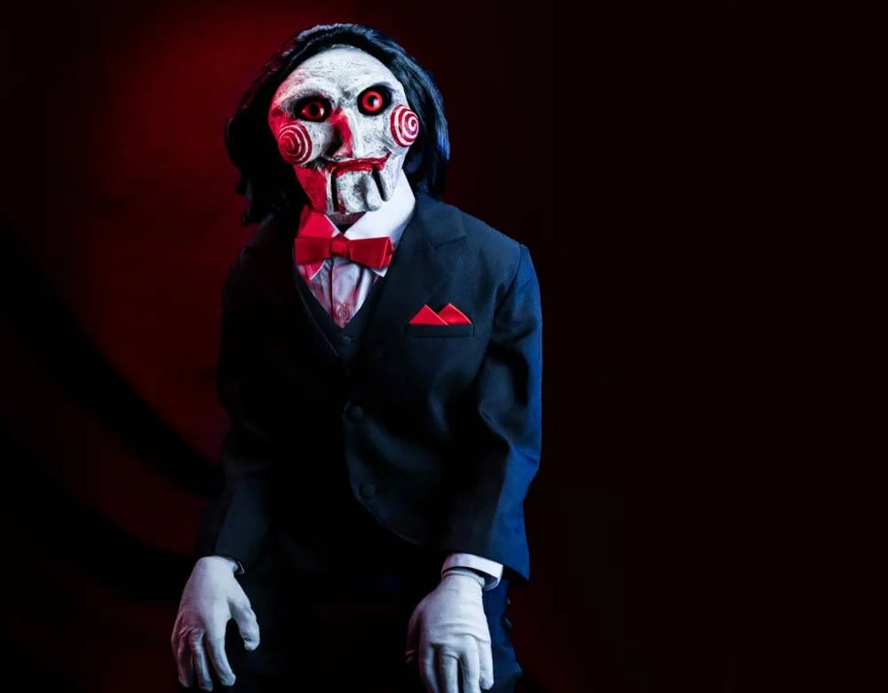 Trick or Treat Studios - Officially Licensed SAW Billy The Puppet - Deluxe Prop With Sound and Motion - Halloween Poseable Prop - Lord Grimley's Manor