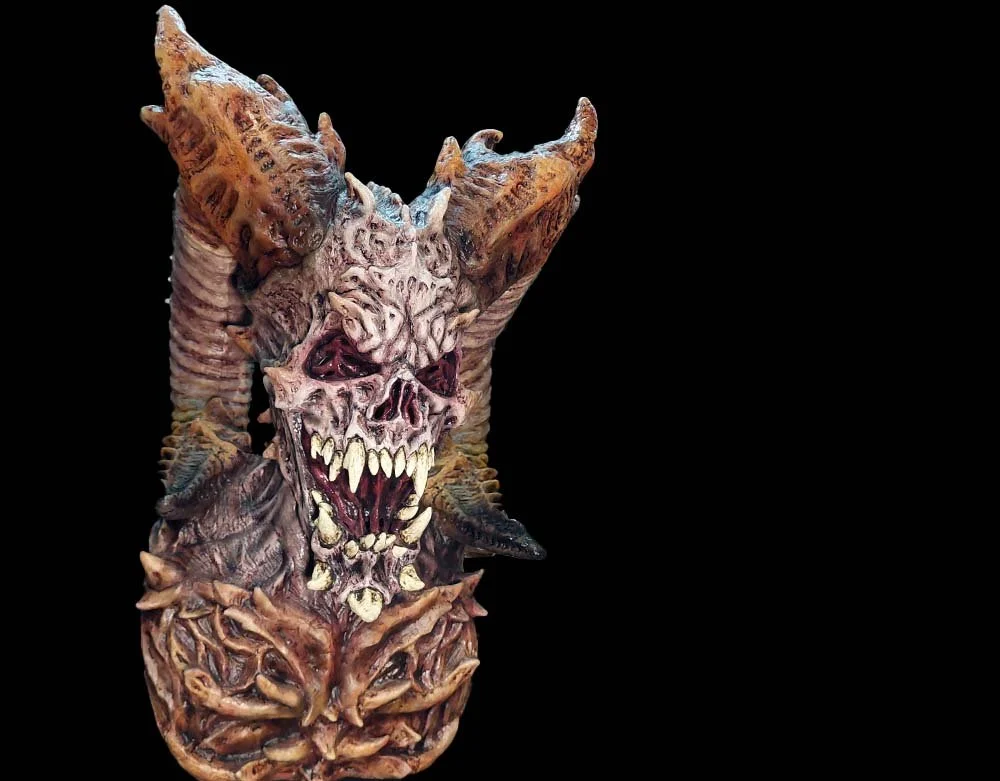 Ghoulish Productions - Lord of the Two Horns - Baal Hammon Latex Mask - Halloween Demon Mask - Lord Grimley's Manor