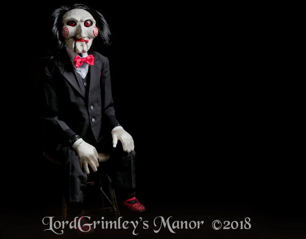 Trick or Treat Studios - Officially Licensed SAW Billy The Puppet Prop - Halloween Poseable Prop - Lord Grimley's Manor
