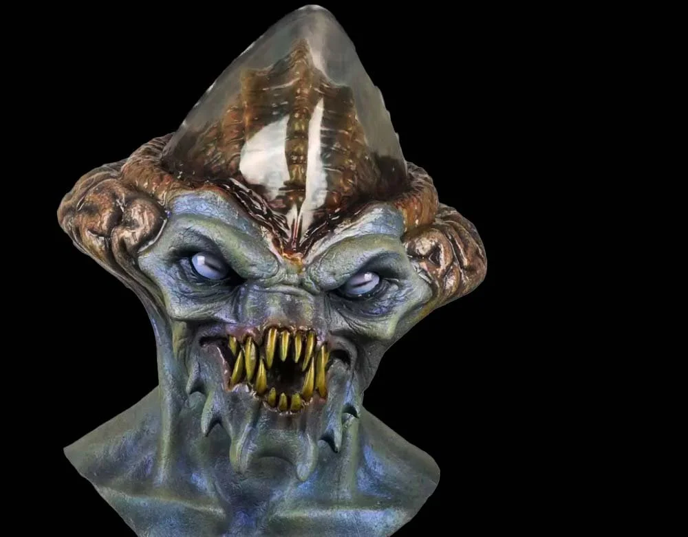 Ghoulish Productions - Saturnian Alien - Poly Skull Latex Mask - Halloween Alien Mask - Lord Grimley's Manor
