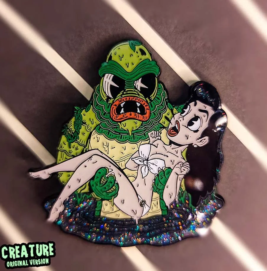 Spicy Donut - Creature Feature - Halloween Horror Enamel Pin With Rainbow Glitter Lagoon - Lord Grimley's Manor