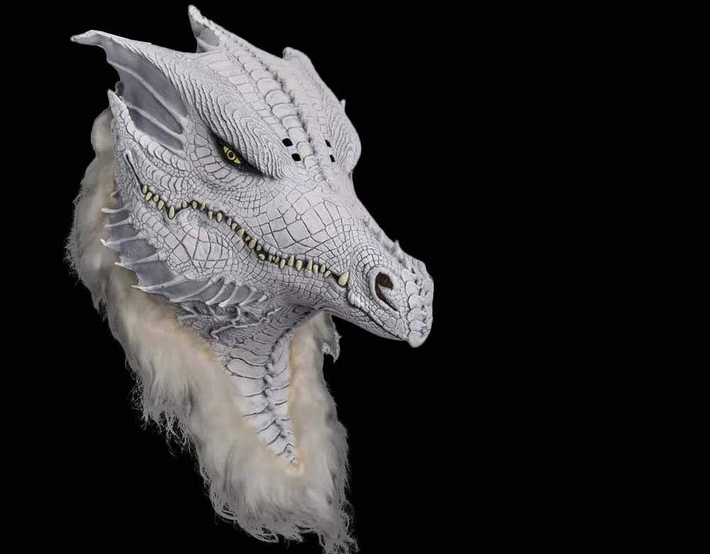 Trick or Treat Studios - Officially Licensed Illusive Concepts 200 Series White Albino Dragon - Retro Halloween Latex Mask - Lord Grimley's Manor