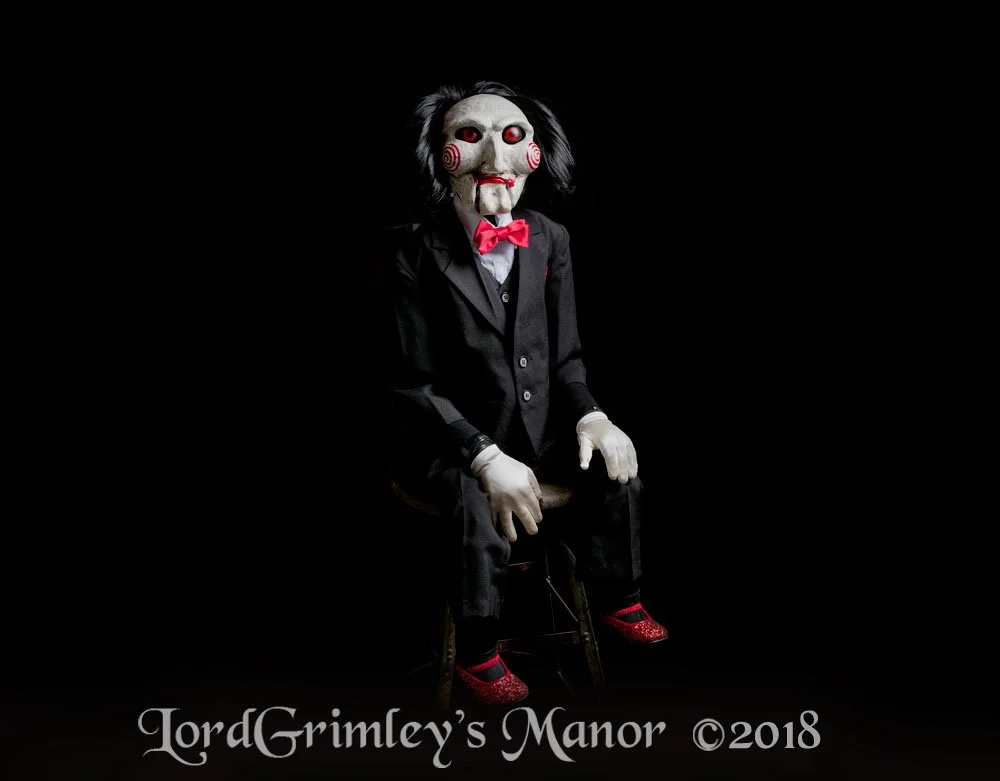 Trick or Treat Studios - Officially Licensed SAW Billy The Puppet Prop - Halloween Poseable Prop - Lord Grimley's Manor