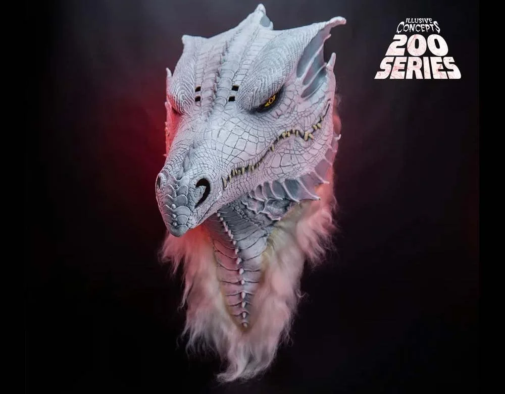 Trick or Treat Studios - Officially Licensed Illusive Concepts 200 Series White Albino Dragon - Retro Halloween Latex Mask - Lord Grimley's Manor