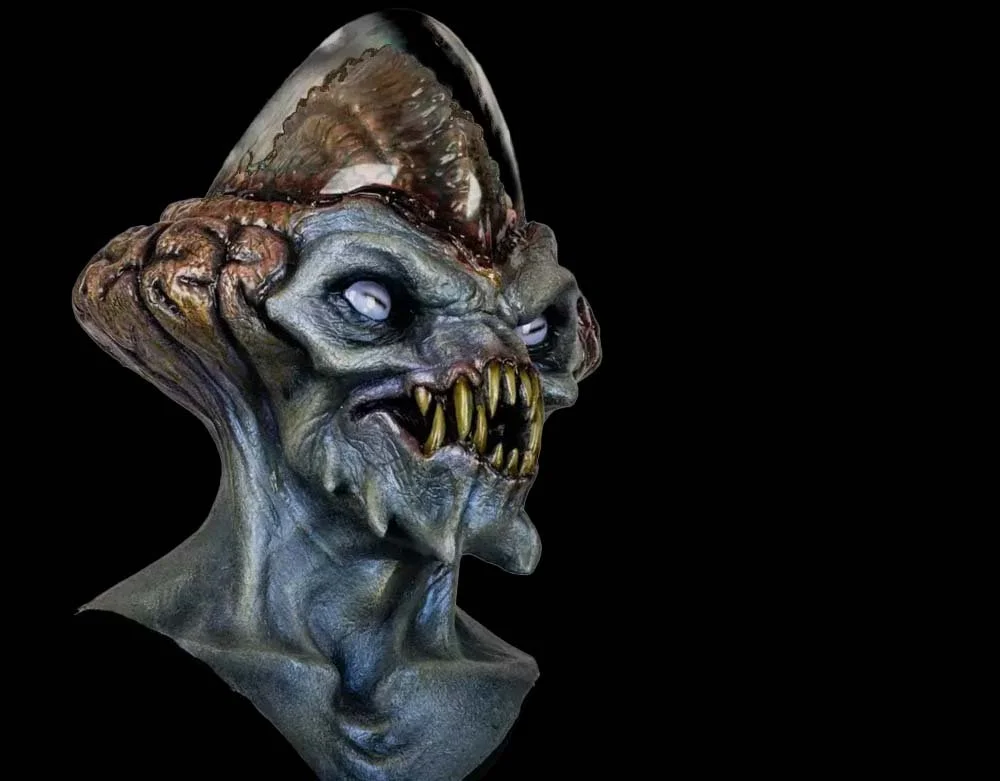 Ghoulish Productions - Saturnian Alien - Poly Skull Latex Mask - Halloween Alien Mask - Lord Grimley's Manor