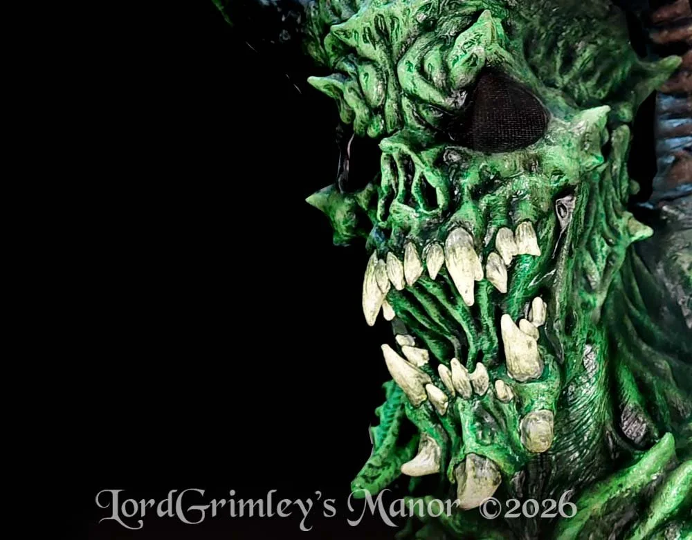 Ghoulish Productions - Lord of the Two Horns NEON Variant - Baal Hammon Latex Mask - Halloween Demon Mask - Lord Grimley's Manor