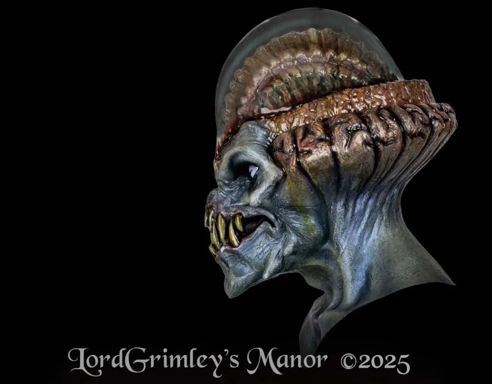 Ghoulish Productions - Saturnian Alien - Poly Skull Latex Mask - Halloween Alien Mask - Lord Grimley's Manor