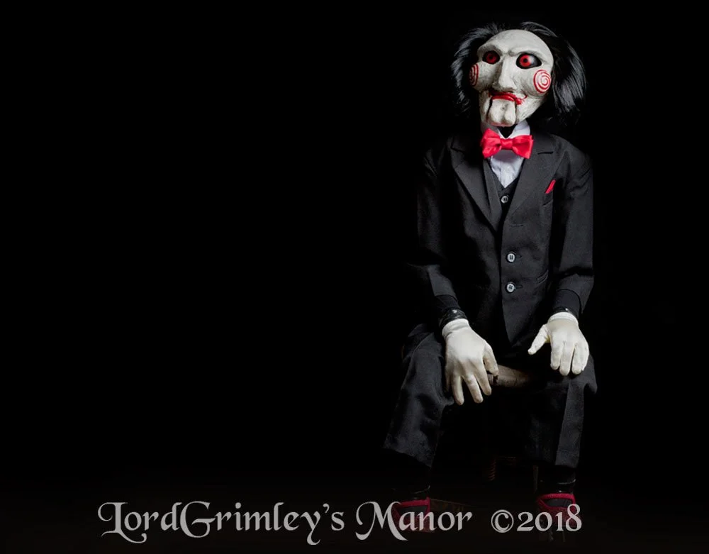 Trick or Treat Studios - Officially Licensed SAW Billy The Puppet Prop - Halloween Poseable Prop - Lord Grimley's Manor