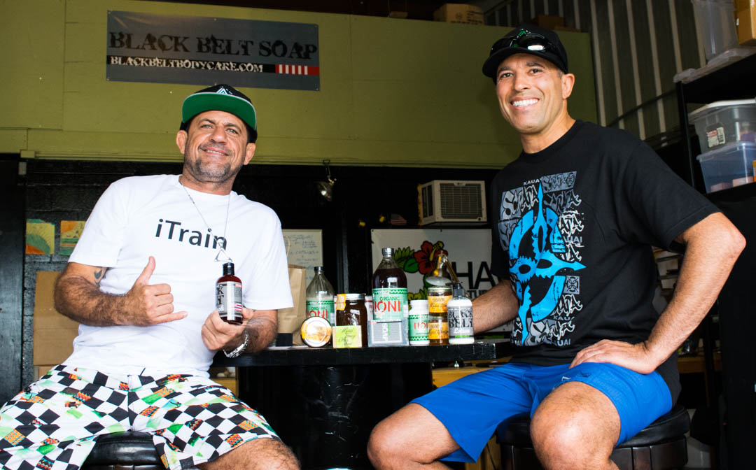 MMA hall of fame and Bjj legend Royce Gracie and Professor Luis "Limao" Heredia stopping by the Black Belt factory on a sunny Hawaiian afternoon. 