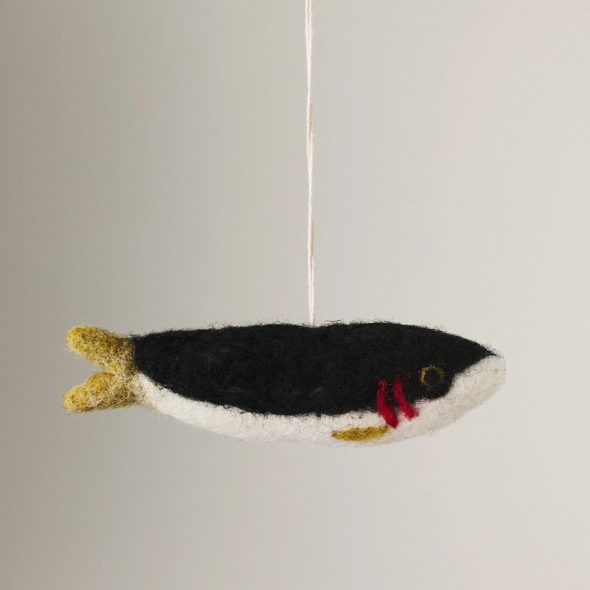 PetitFelts Sardine Christmas Ornament, needle-felted tin fish design