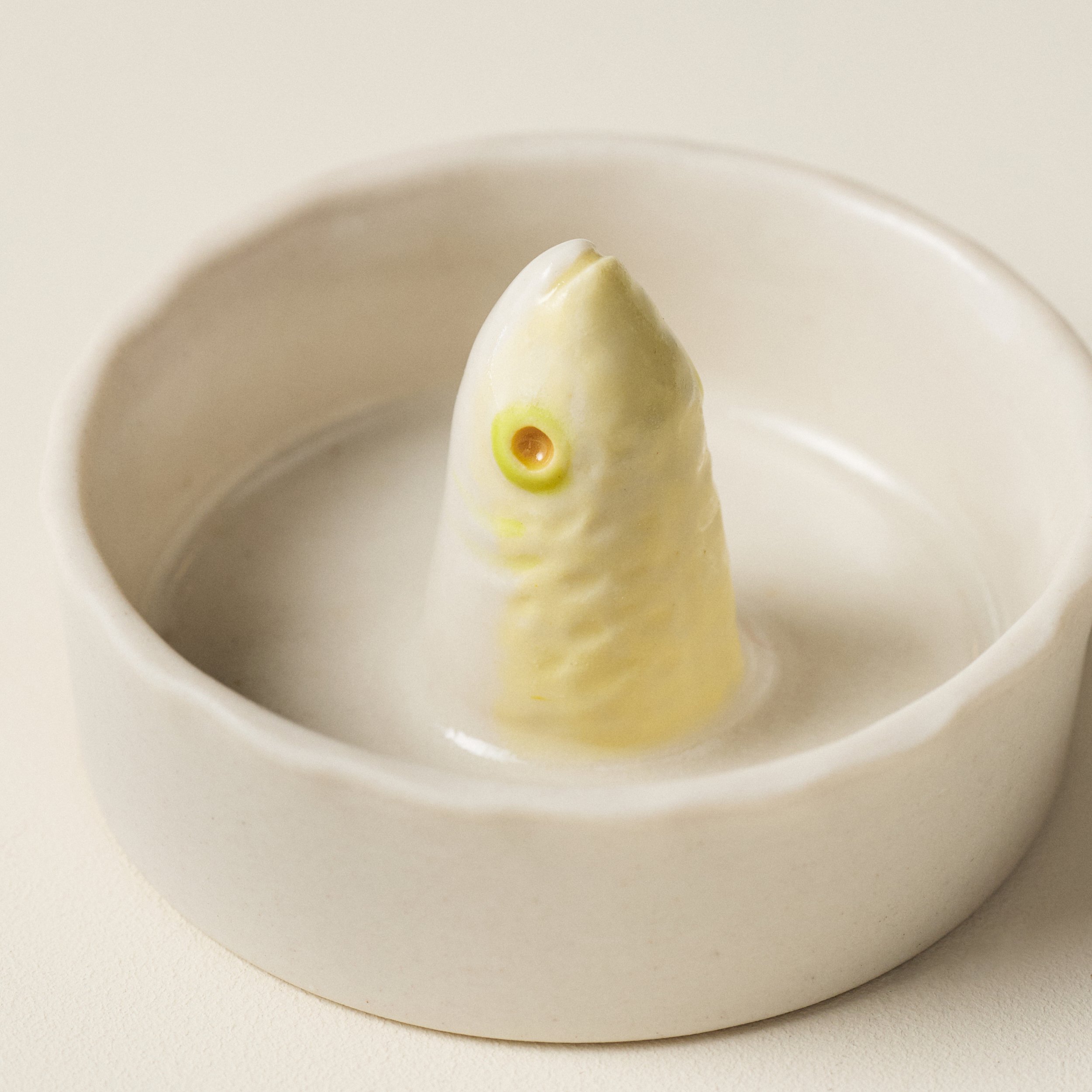 Overhead view of the PetitFelts Julian Head Moonflower ceramic salt dish